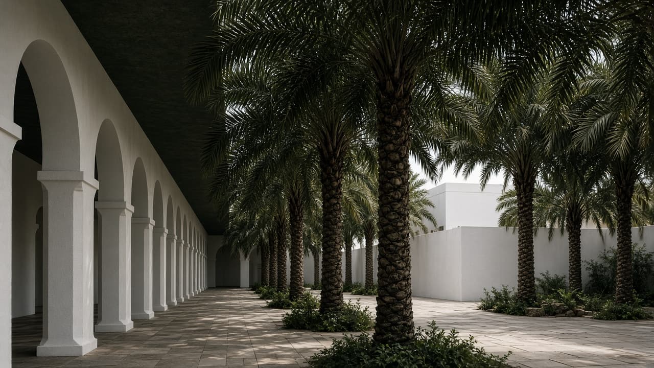 Shaded colonnade and courtyard